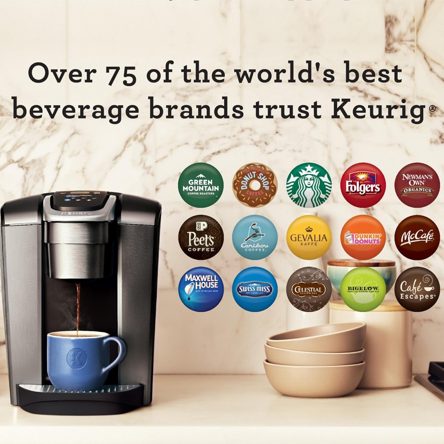 Keurig K-Elite Single Serve K-Cup Pod Coffee Maker, with Strength and Temperature Control, Iced Coffee Capability, 8 to 12Oz Brew Size, Programmable, Brushed Slate