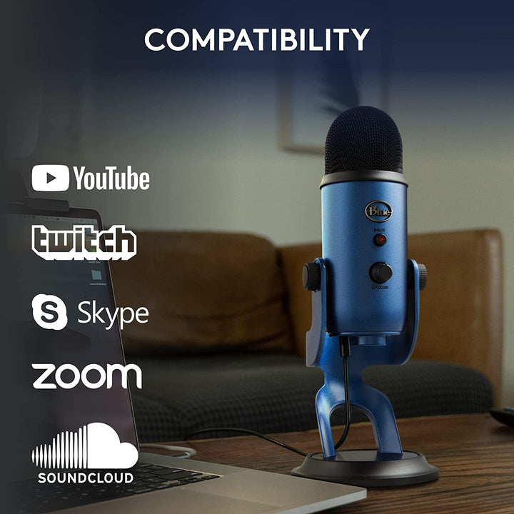 Logitech for Creators Blue Yeti USB Microphone for Gaming, Streaming, Podcasting, Twitch, Youtube, Discord, Recording for PC and Mac, 4 Polar Patterns, Studio Quality Sound, Plug & Play-Midnight Blue