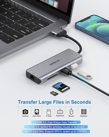 Macbook Pro Docking Station Dual Monitor Macbook Pro HDMI Adapter,9 in 1 USB C Adapters for Macbook Pro Air Mac HDMI Dock Dongle Dual USB C to Dual HDMI Ethernet 3USB SD/TF100W PD