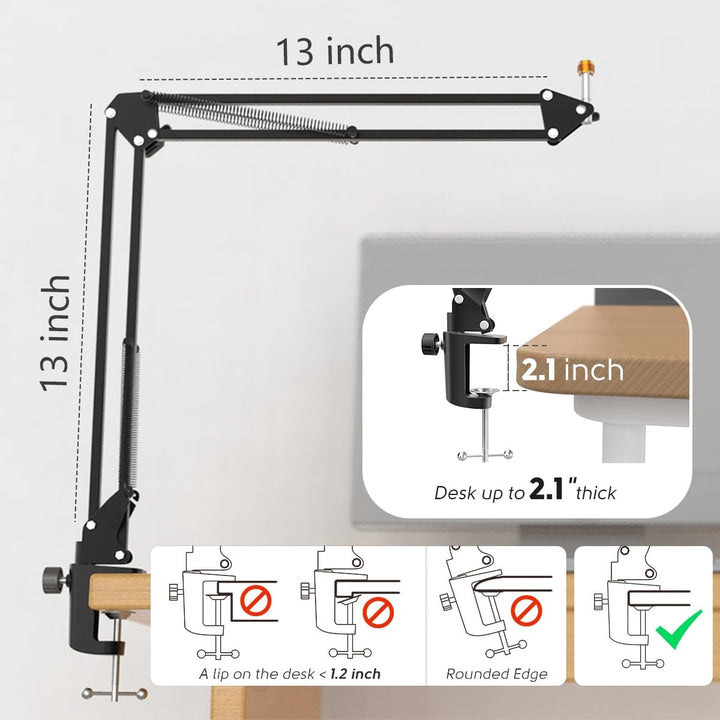 Microphone Arm Stand, FIFINE Suspension Boom Scissor Mic Stand with Heavy Duty Clamp, 3/8" to 5/8" Adapter, for Voice-Over, Gaming, Recording, Studio, Home Office (CS1)