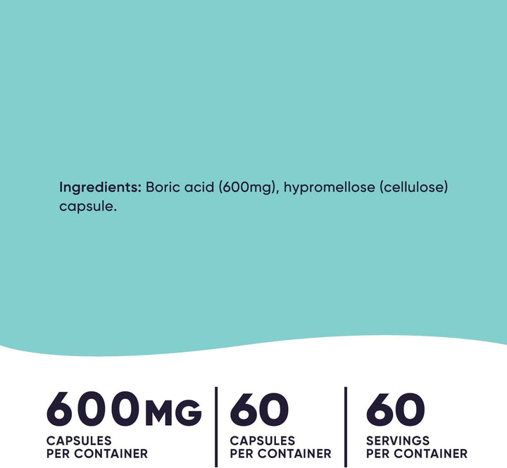 Nutricost Boric Acid 600Mg, 60 Capsules - Vaginal Suppository - Non-Gmo - for Women