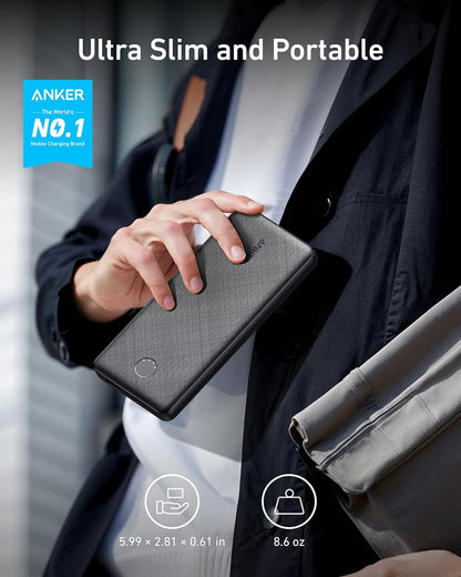 Anker Power Bank(Powercore 10K),Compact Travel-Ready 10,000Mah Battery Pack with Poweriq Charging Technology,5V/3A High-Speed Charging for Iphone,Ipad,And More (USB-C Input and Output（Black），1Pack)