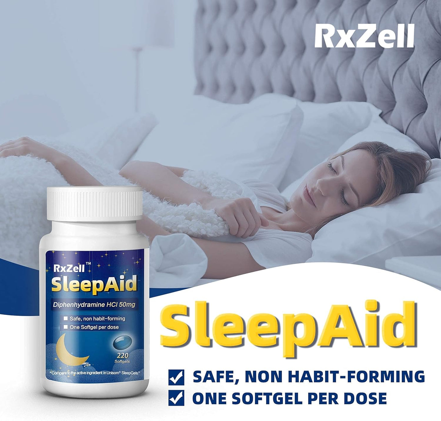 Sleep Aid, Diphenhydramine Hcl 50Mg, 220 Softgels - Fall Asleep Faster, Deeper Restful Sleeping, Non Habit-Forming