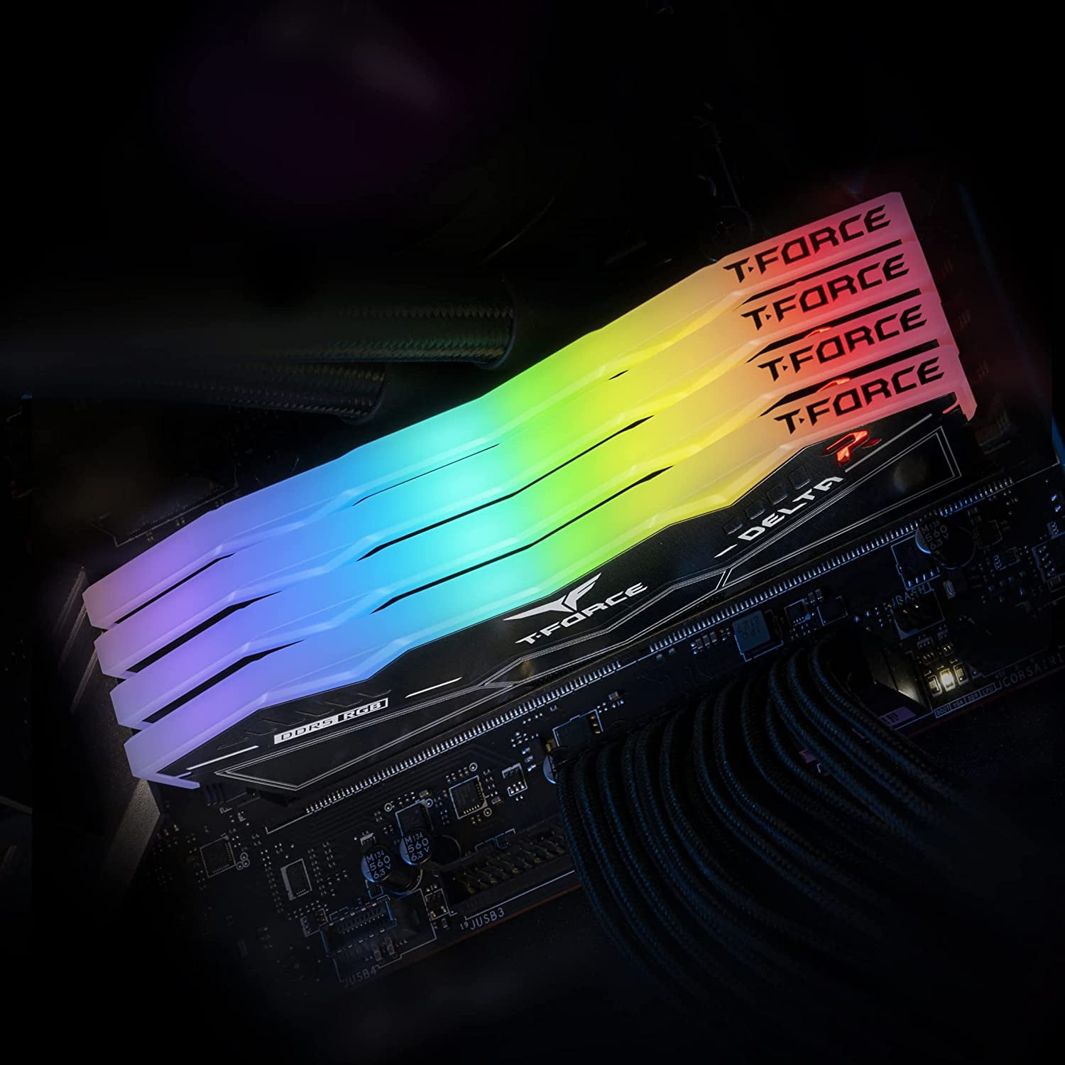 TEAMGROUP T-FORCE DELTA RGB DDR5 Ram 32GB (2X16Gb) 6000Mhz PC5-48000 CL30 Intel XMP 3.0 AMD Expo Compatible Desktop Memory Black FF3D532G6000HC30DC01