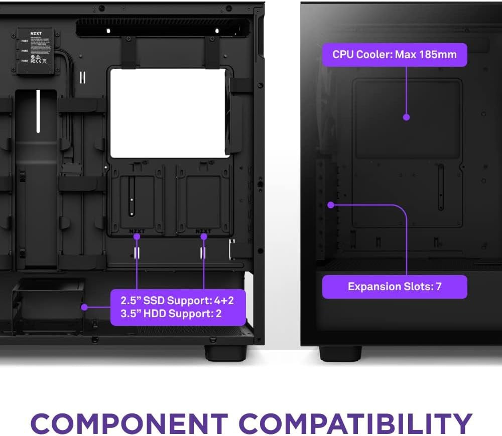 NZXT H7 Elite - CM-H71EB-02 - ATX Mid Tower PC Gaming Case - Front I/O USB Type-C Port - Quick-Release Tempered Glass Side Panel - Black (2023)