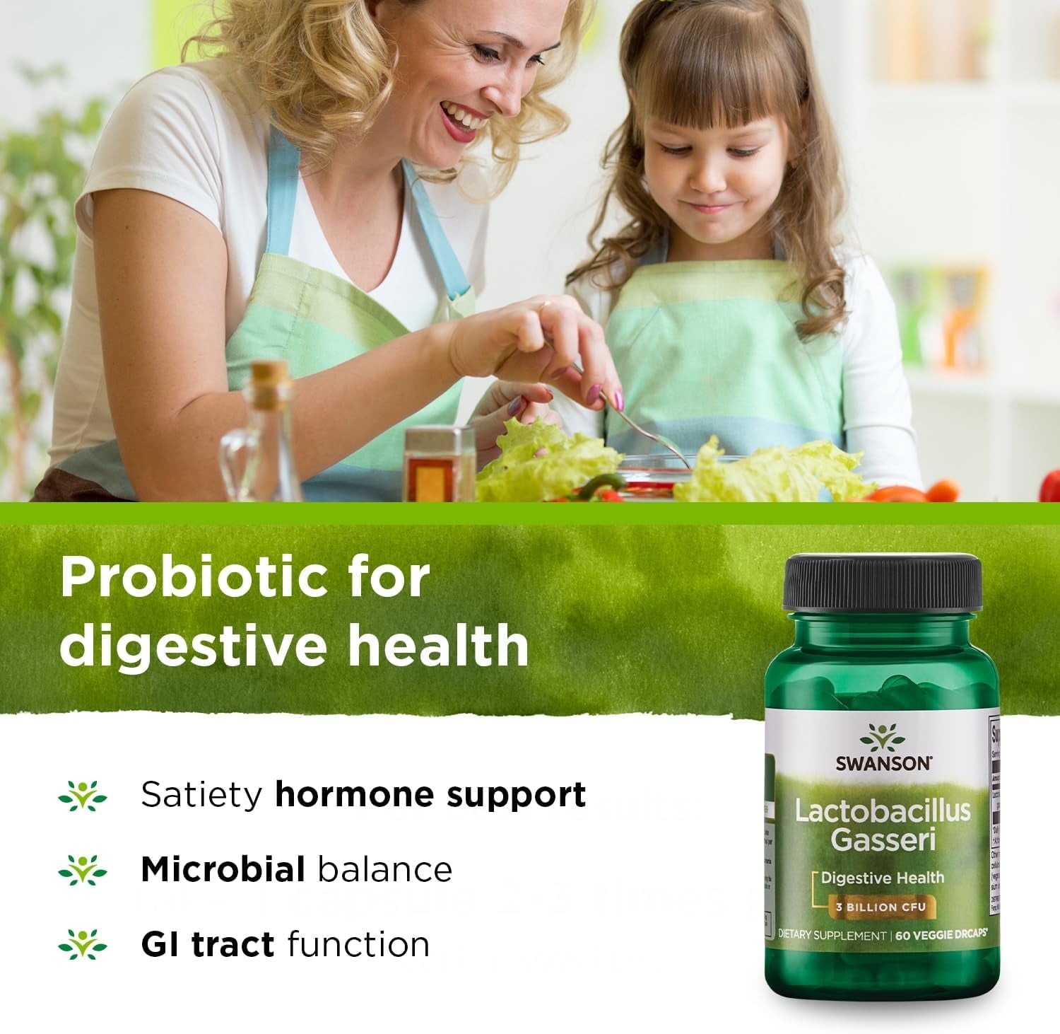 Swanson Lactobacillus Gasseri - Probiotic Supplement Supporting Digestive Health with 3 Billion CFU - Design-Release Satiety & Fat Metabolism Support - (60 Veggie Capsules)