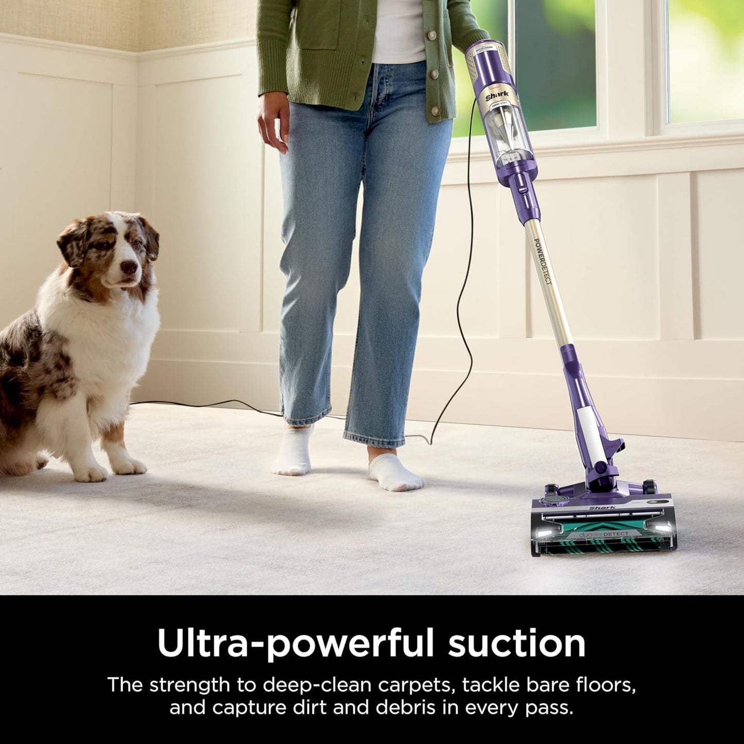 Shark POWERDETECT Ultra-Light Corded Stick Vacuum with Duoclean Technology, Self-Cleaning Brushroll for No Hair Wrap, Anti-Allergen Complete Seal, and Odor Neutralizer Technology, HZ4002