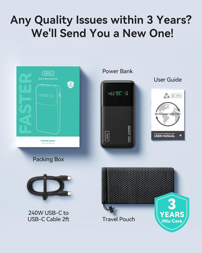 INIU 140W Power Bank, Compact 25000Mah High Capacity Laptop Portable Charger, USB C In&Out Tablet Powerbank, Smart Digital Display Phone Charger for Iphone 16 15, Samsung, Ipad, Macbook, Laptop Etc.