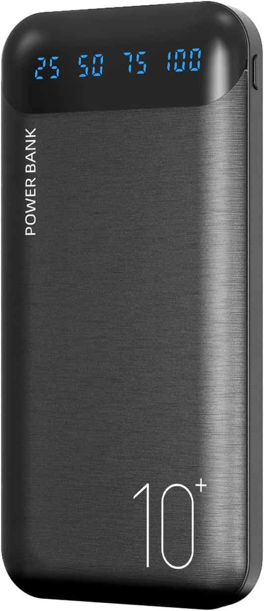 Power Bank 10000Mah Portable Charger Slim External Battery Pack with 2 USB 2.4A Outputs and USB C In/Out Compatible with Huawei Iphone 16 15 14 13 12 Ipad Samsung Galaxy S20 Android Tablet (Black)