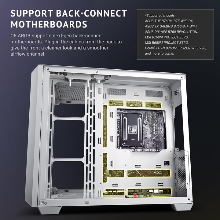 Antec C5 ARGB White, 7 X 120Mm ARGB PWM Fans Included, up to 10 Fans Simultaneously, Type-C 3.2 Gen 2 Port, Seamless Tempered Glass Front & Side Panels, 360Mm Radiator Support, Mid-Tower ATX PC Case