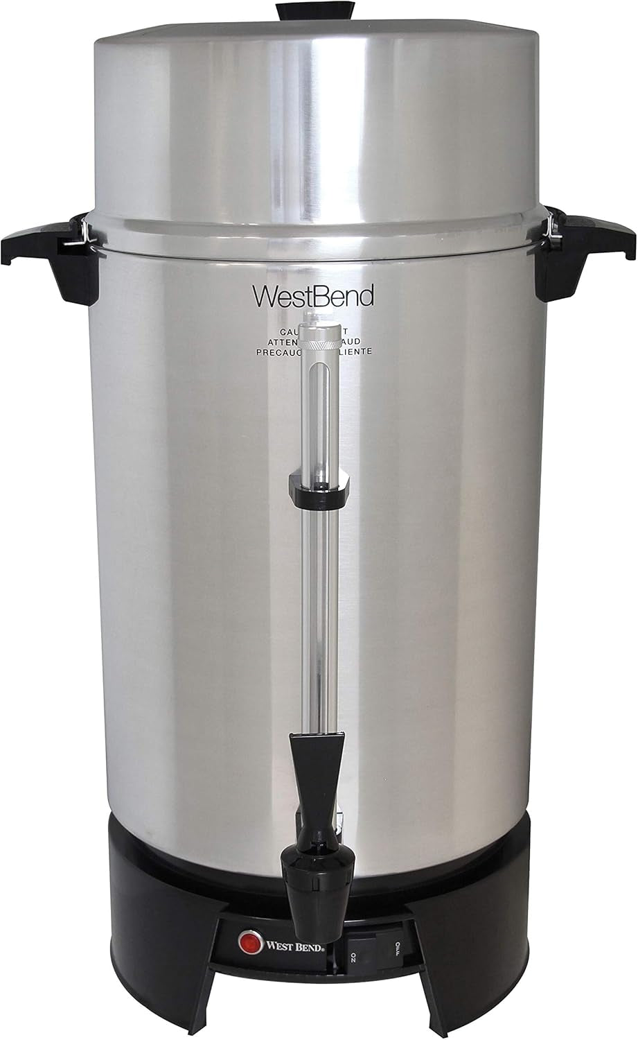 West Bend 33600 Coffee Urn Commercial Highly-Polished Aluminum NSF Approved Features Automatic Temperature Control Large Capacity with Fast Brewing and Easy Clean Up, 100-Cup, Silver