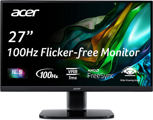 Acer KB272 EBI 27" IPS Full HD (1920 X 1080) Zero-Frame Gaming Office Monitor | AMD Freesync Technology | up to 100Hz Refresh | 1Ms (VRB) | Low Blue Light | Tilt | HDMI & VGA Ports,Black