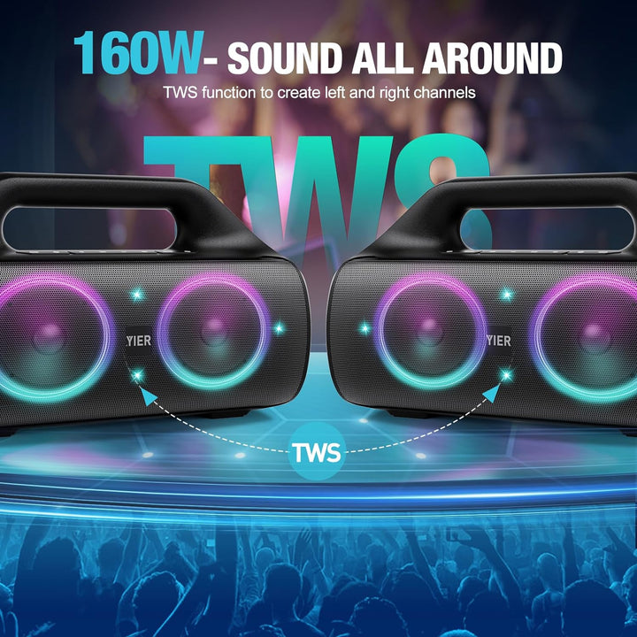 Portable Bluetooth Speakers, 80W Peak Wireless Outdoor Speaker with Subwoofer, Deep Bass, IP67 Waterproof, 100Db Loud Party Speakers for Camping, Beach, Garage