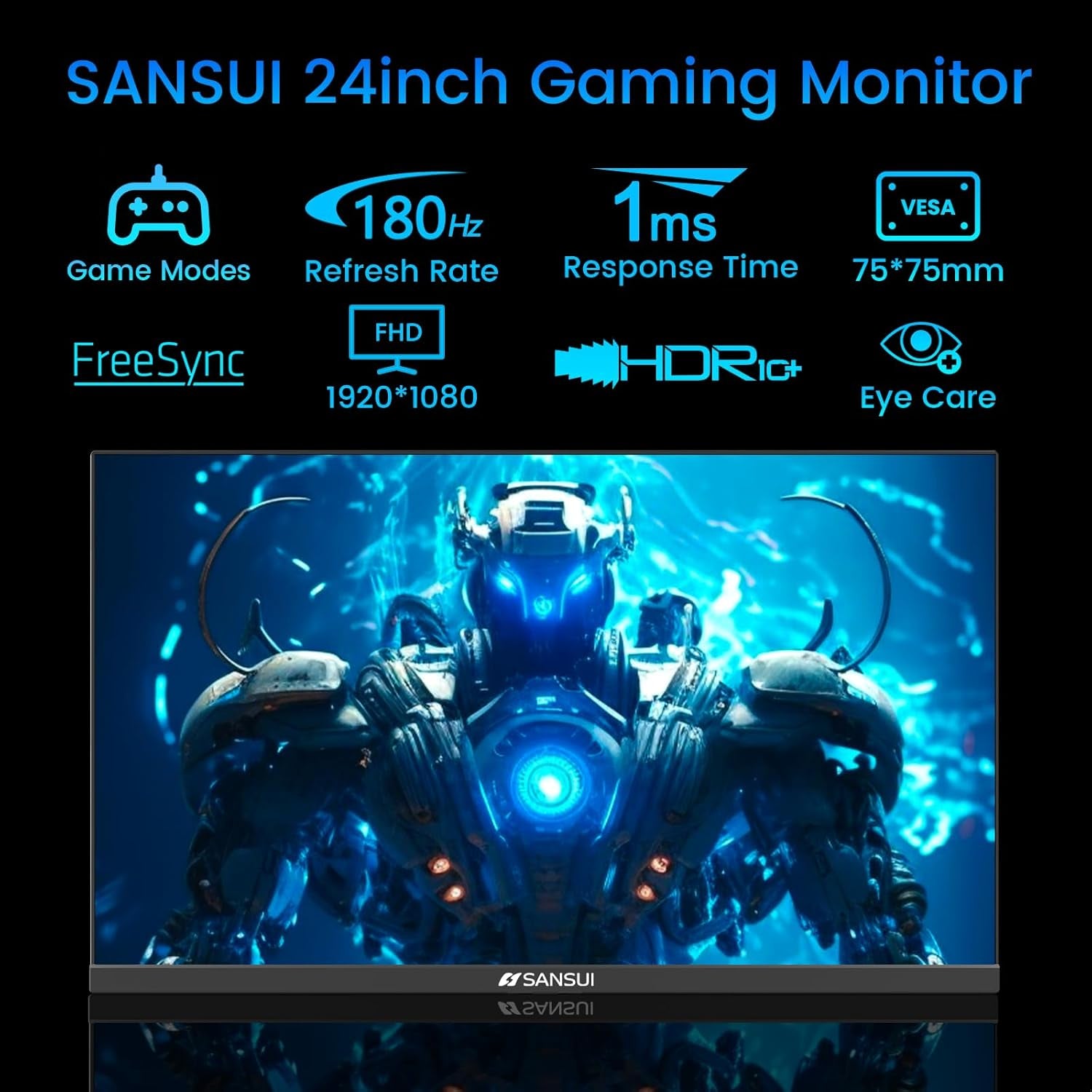 SANSUI 24 Inch Gaming Monitor 180Hz, DP 1.4 X1 HDMI 2.0 X2 Ports IPS Panel High Refresh Rate Computer Monitor, Racing FPS RTS Modes, 1Ms Response Time 110% Srgb (ES-G24F4, HDMI Cable Included)