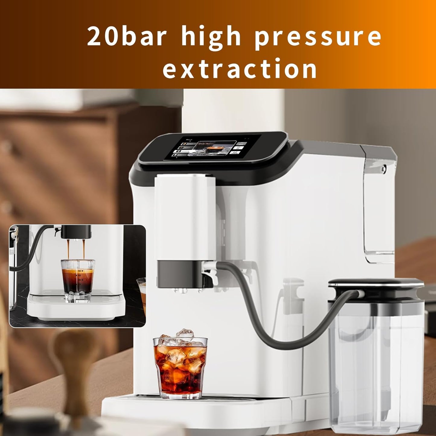 Mcilpoog WS-D5 Pro Fully Automatic Espresso Machine | 12 Drinks, Wi-Fi Enabled, Adjustable Coffee Powder, Liquid Volume & Temperature, 20 Bar Pressure, Automatic Cleaning, Super Automatic Coffee Maker