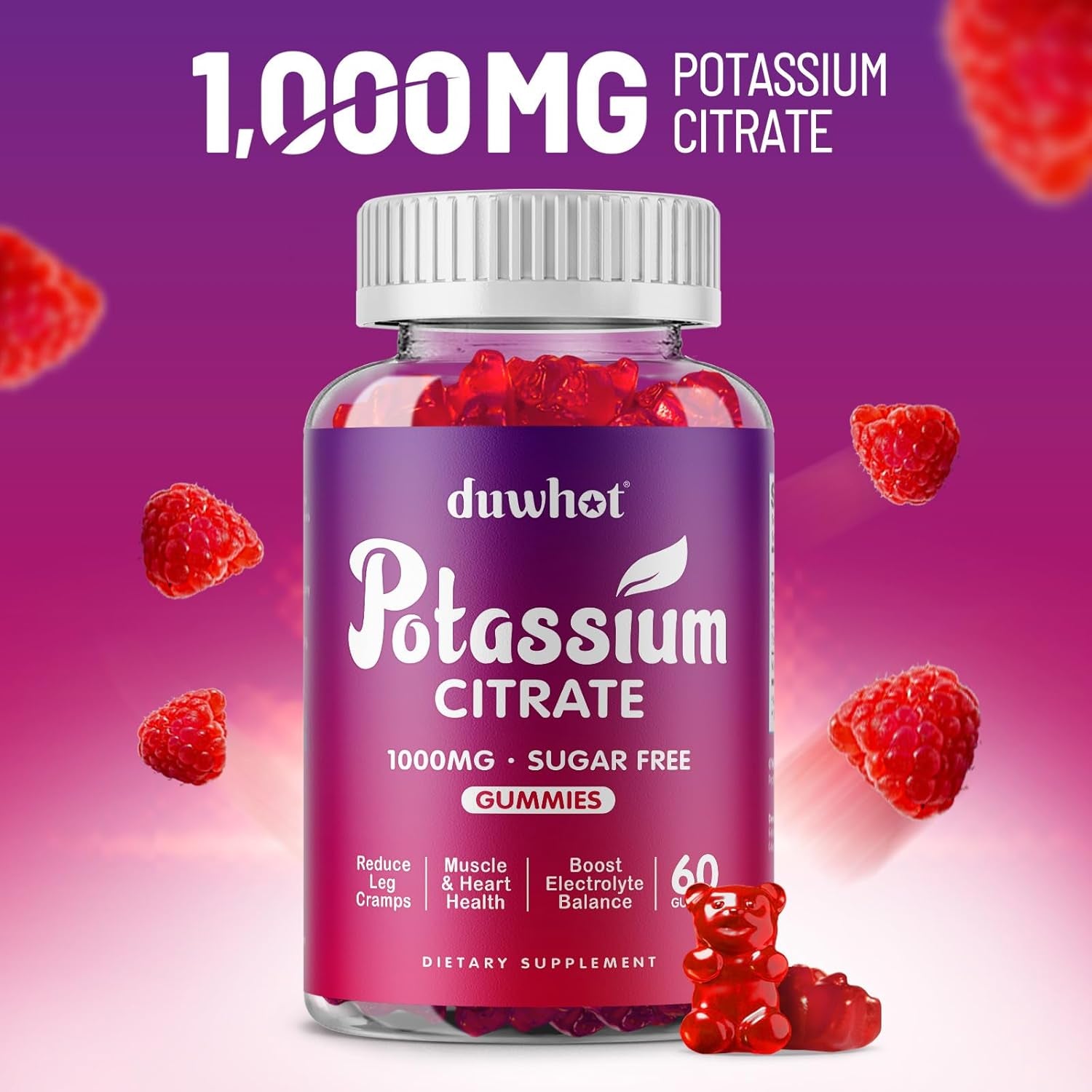 Potassium Citrate 1000Mg Gummies, Potassium Supplement for Adults Women & Men, Support Leg Cramps & Muscle Health, 120 Chewables