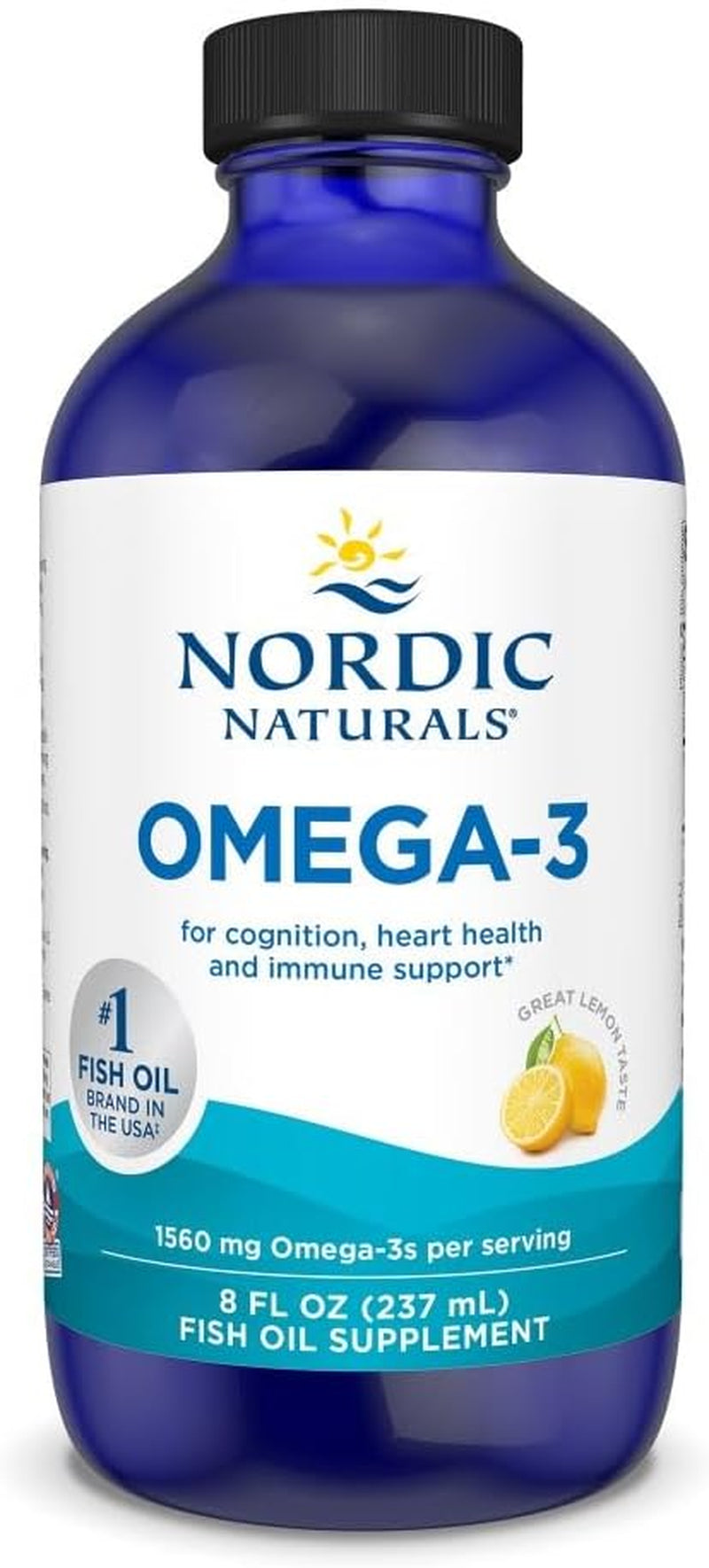 Nordic Naturals Omega-3, Lemon Flavor - 8 Oz - 1560 Mg Omega-3 - Fish Oil - EPA & DHA - Immune Support, Brain & Heart Health, Optimal Wellness - Non-Gmo - 48 Servings