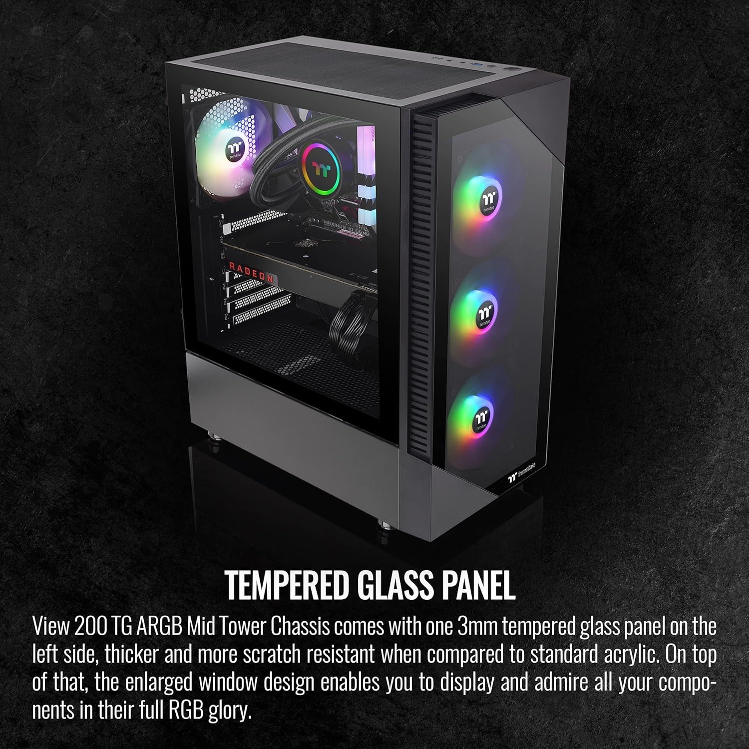 Thermaltake View 200 TG ARGB Motherboard Sync ATX Tempered Glass Mid Tower Computer Case with 3X120Mm Front ARGB Fan, CA-1X3-00M1WN-00