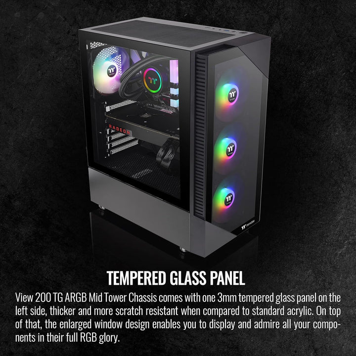 Thermaltake View 200 TG ARGB Motherboard Sync ATX Tempered Glass Mid Tower Computer Case with 3X120Mm Front ARGB Fan, CA-1X3-00M1WN-00