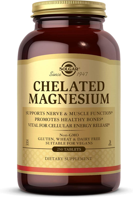 Solgar Chelated Magnesium, 250 Tablets - Supports Nerve & Muscle Function - Promotes Healthy Bones - Vital for Cellular Energy Release - Non-Gmo, Vegan, Gluten Free, Dairy Free - 62 Servings