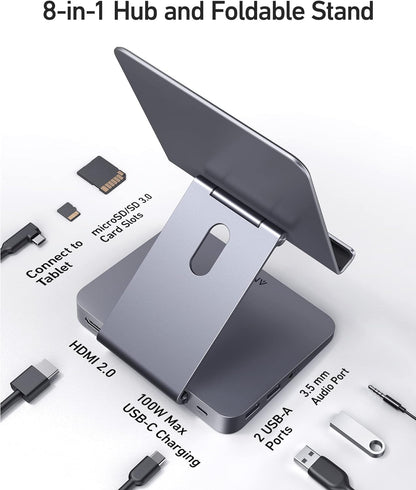 Anker , 551 USB-C Hub (8-In-1), with Foldable Tablet Stand, Dock, 4K HDMI, 2 USB-A Data Ports, for Ipad Pro 5Th Gen / Ipad Air 5Th Gen/Ipad Mini 6Th and Later (Silver)