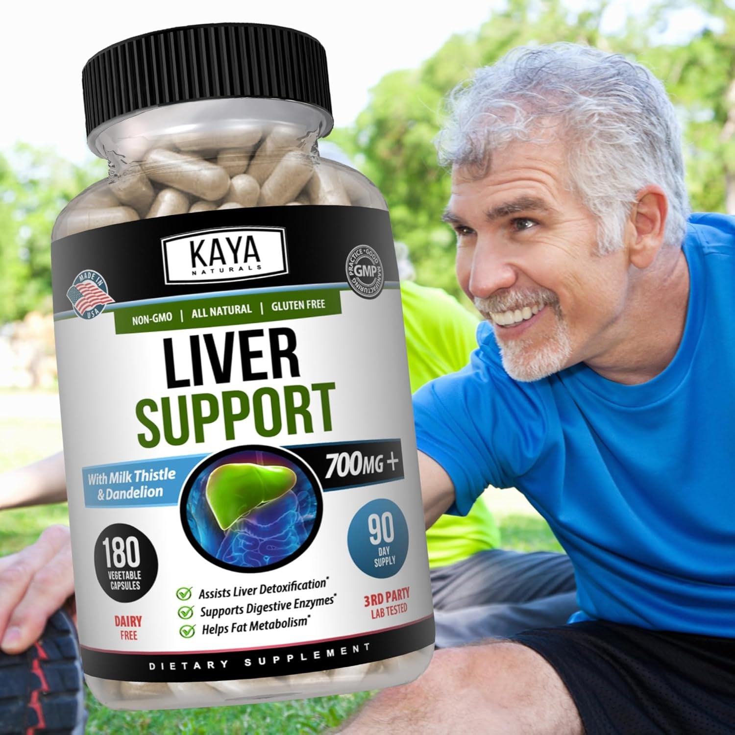 Kaya Naturals Liver Support | Gut Health Supplements for Women and Men | Milk Thistle and Dandelion Root Capsules | Detox Cleanse Liver Supplements with Artichoke Extract and Chicory Root 180 Count