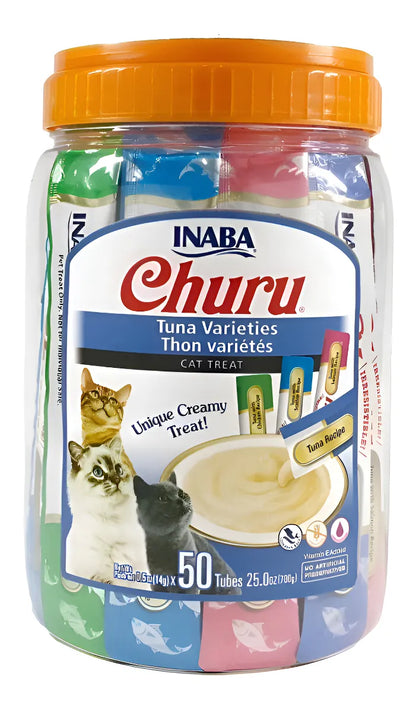 Inaba Churu Variedades de Atún – Snack Cremoso para Gatos (50 tubos)
