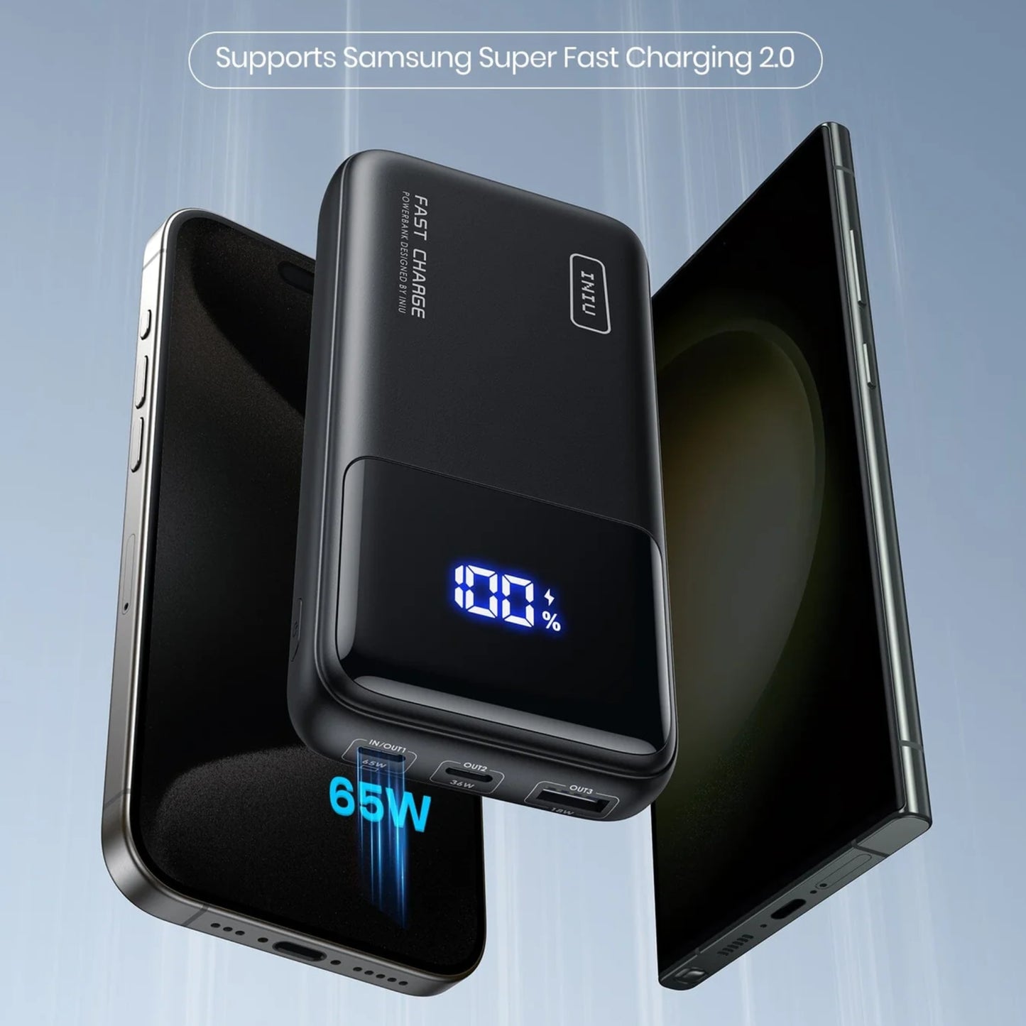 Power Bank INIU B62 20.000mAh 65W con Soporte y Carga Rápida