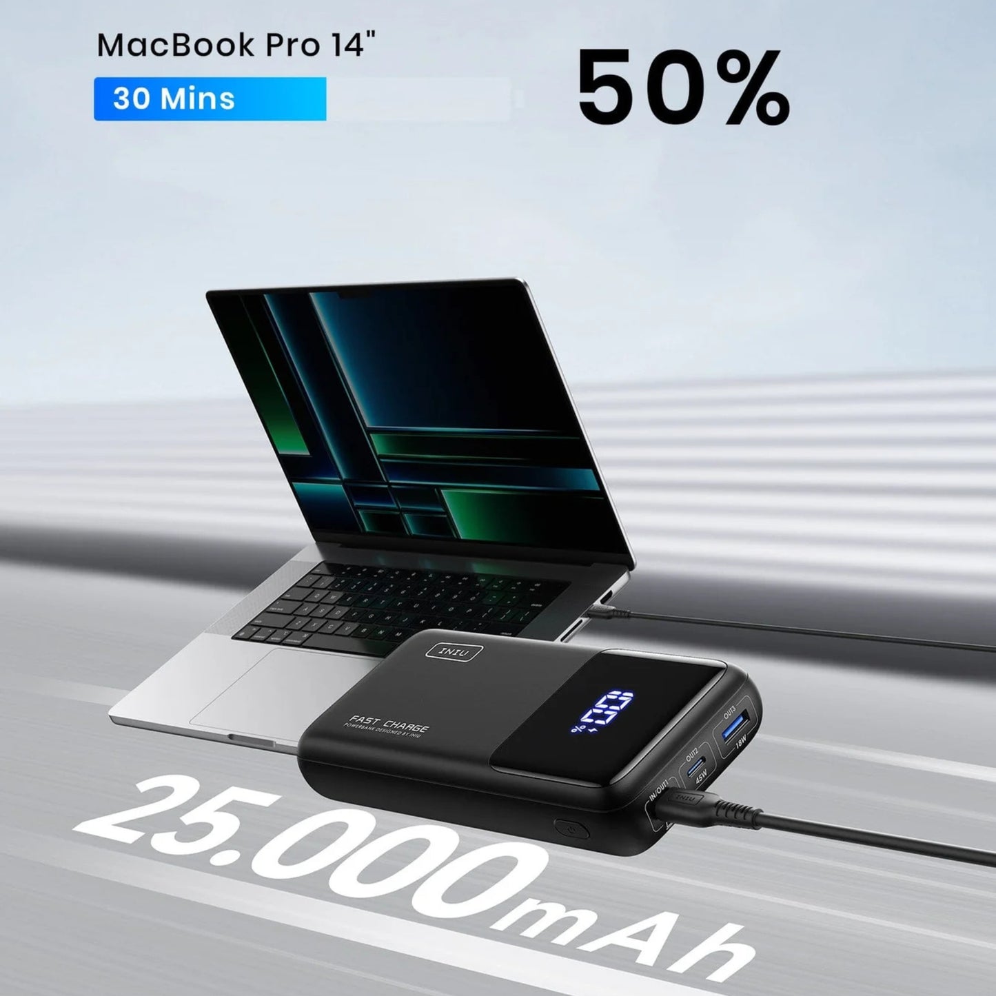 Power Bank INIU B63 25.000 mAh 100W con Display LED y Soporte Integrado