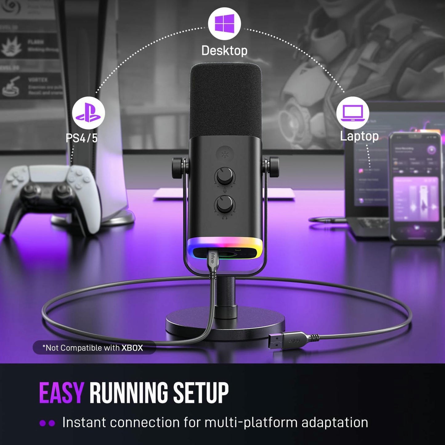 Micrófono FIFINE AM8 USB/XLR RGB para Streaming, Podcast y Gaming