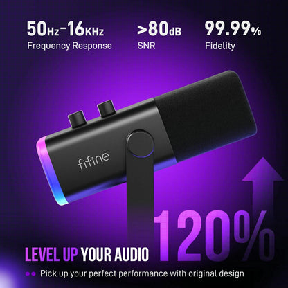 Micrófono FIFINE AM8 USB/XLR RGB para Streaming, Podcast y Gaming