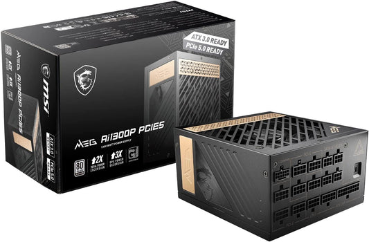 MEG Ai1300P PCIE 5 & ATX 3.0 Gaming Power Supply - Full Modular - 80 plus Platinum Certified 1300W - 100% Japanese 105°C Capacitors - Compact Size - ATX PSU