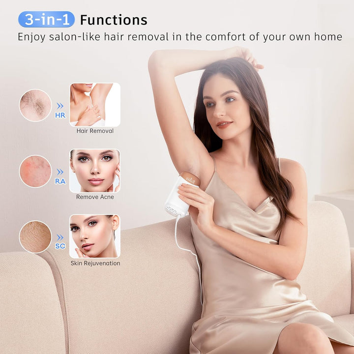 Laser Hair Removal with 5℃ Ice Cooling, Painless IPL Laser Hair Removal Device 3 in 1 Ubroo at Home Hair Remover Machine for Women Men Electrolysis Permanent Epilator on Face Body Depilation (Gold)