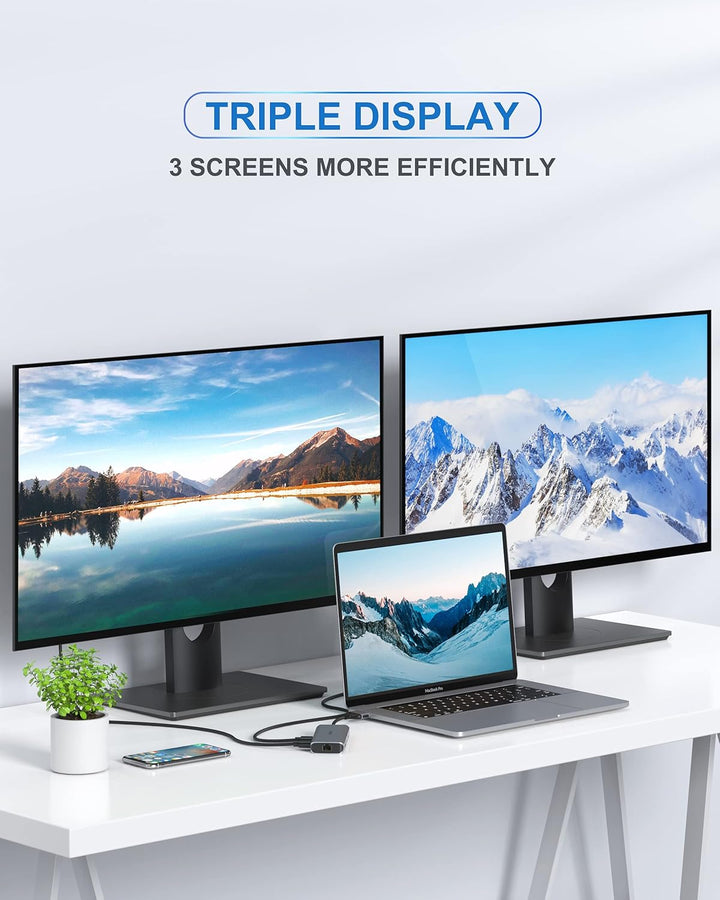 Macbook Pro Docking Station Dual Monitor Macbook Pro HDMI Adapter,9 in 1 USB C Adapters for Macbook Pro Air Mac HDMI Dock Dongle Dual USB C to Dual HDMI Ethernet 3USB SD/TF100W PD