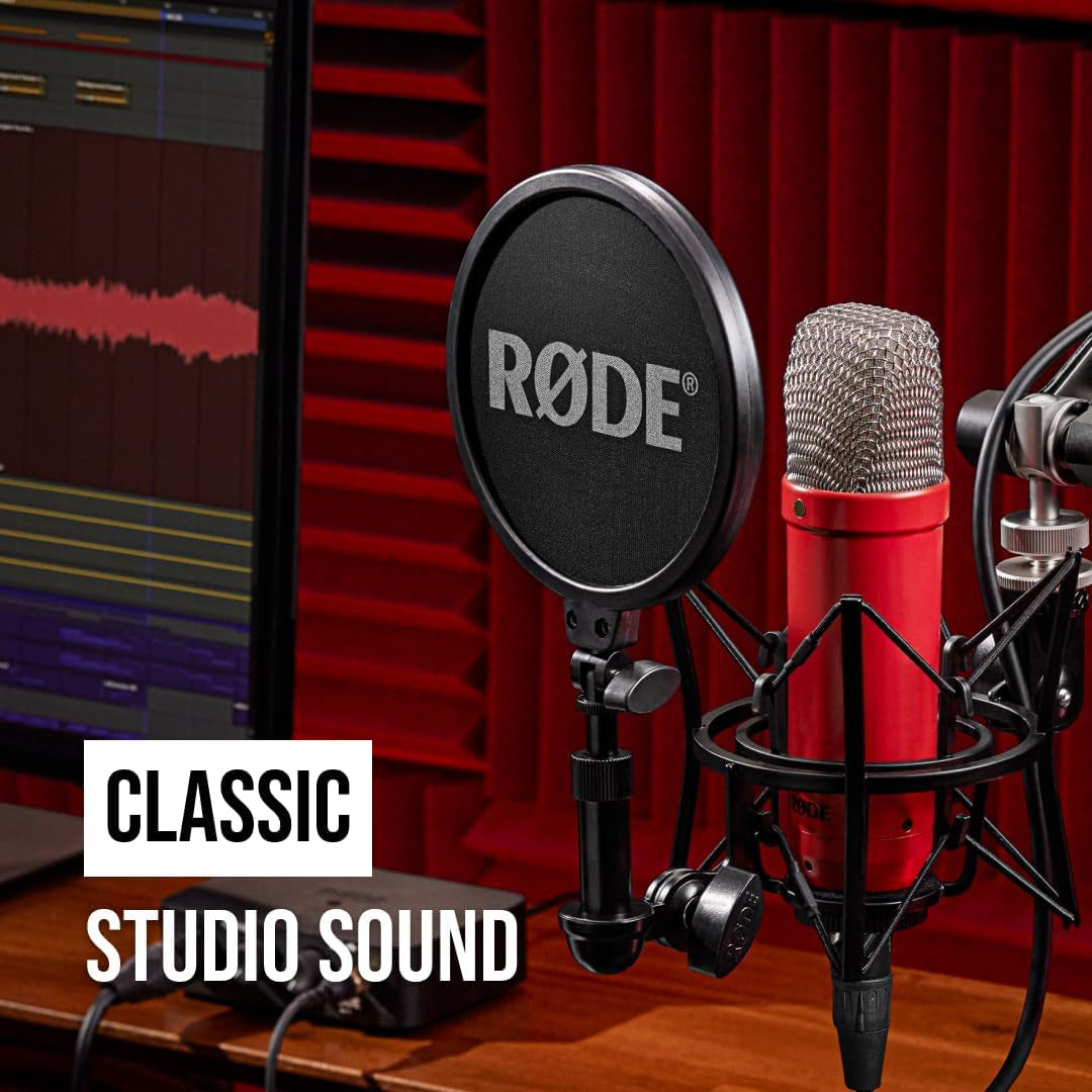 RØDE NT1 Signature Series Large-Diaphragm Condenser Microphone with Shock Mount, Pop Filter and XLR Cable for Music Production, Vocal Recording, Streaming and Podcasting (Red)
