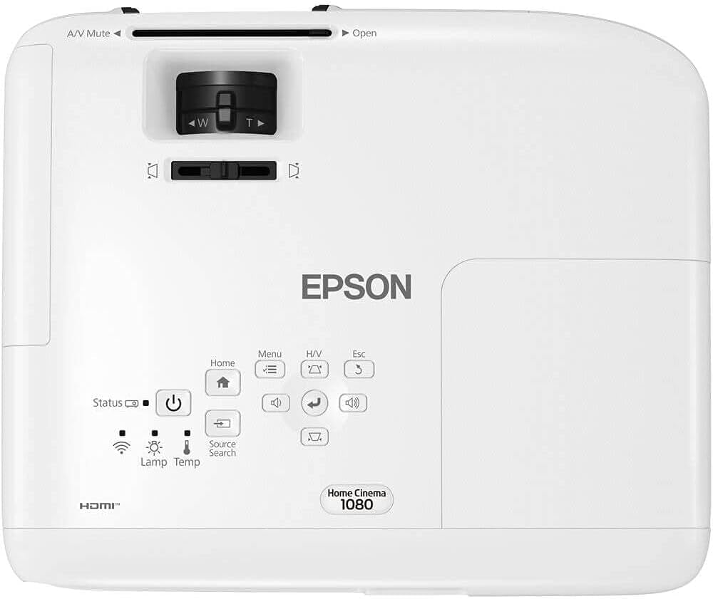 Epson Home Cinema 1080 3-Chip 3LCD 1080P Projector, 3400 Lumens Color & White Brightness, Streaming/Gaming/Home Theater, Built-In Speaker, Auto Picture Skew, 16,000:1 Contrast, Dual Hdmi-White, Medium