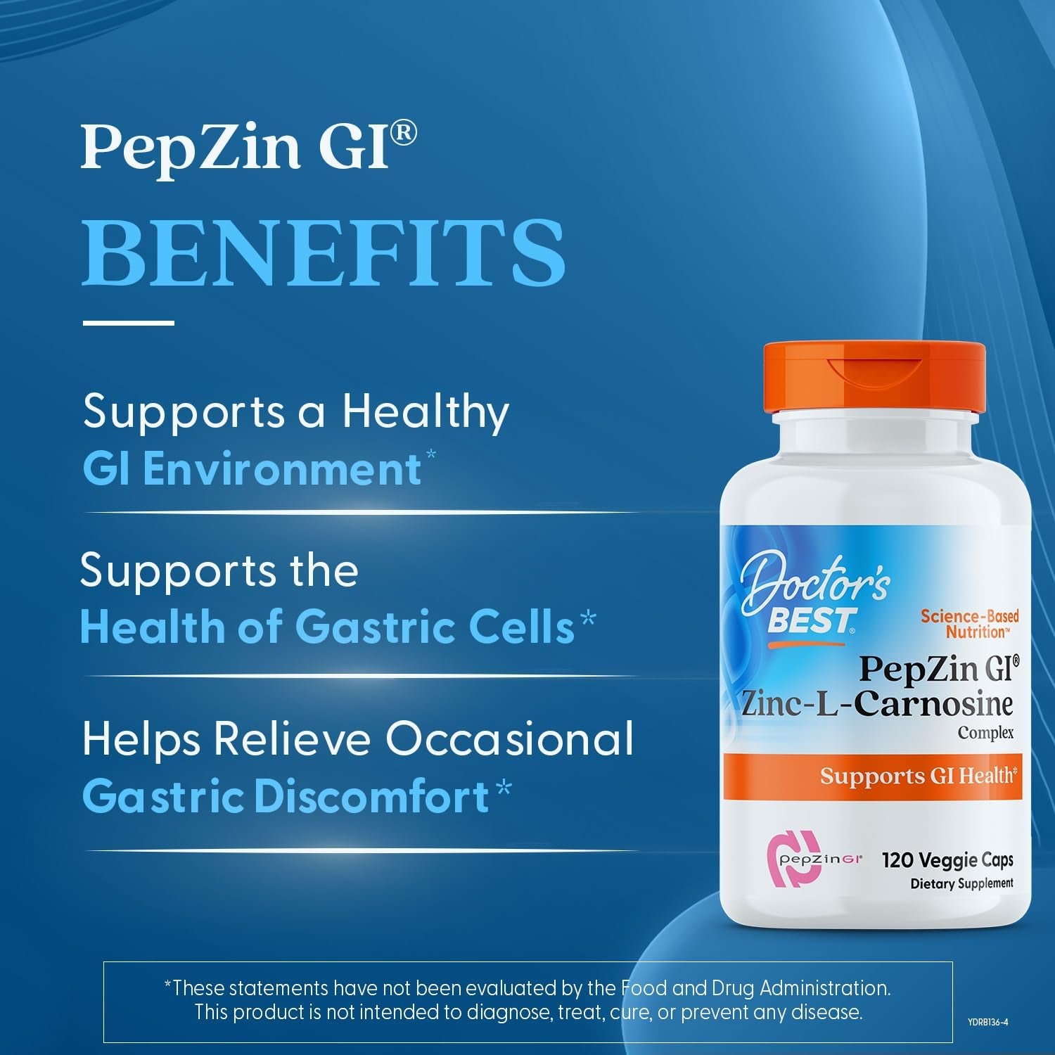 Doctor'S Best Pepzin GI, Zinc-L-Carnosine Complex, Non-Gmo, Vegan, Gluten Free, Soy Free, Digestive Support, 120 Veggie Caps