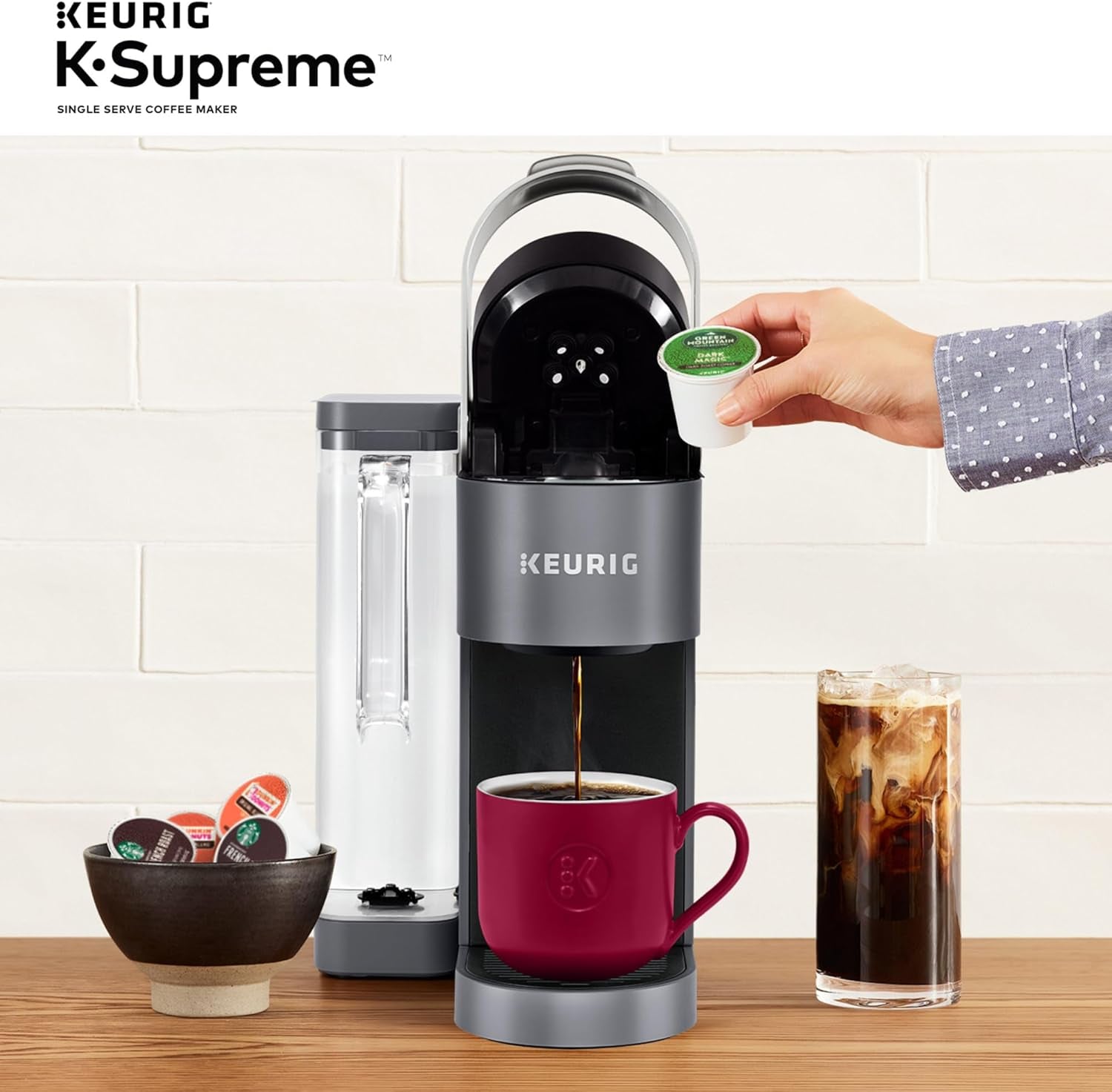 Keurig K-Supreme Single Serve K-Cup Pod Coffee Maker, Multistream Technology, 4 Brew Sizes, 66Oz Dual-Position Removable Reservoir, Gray