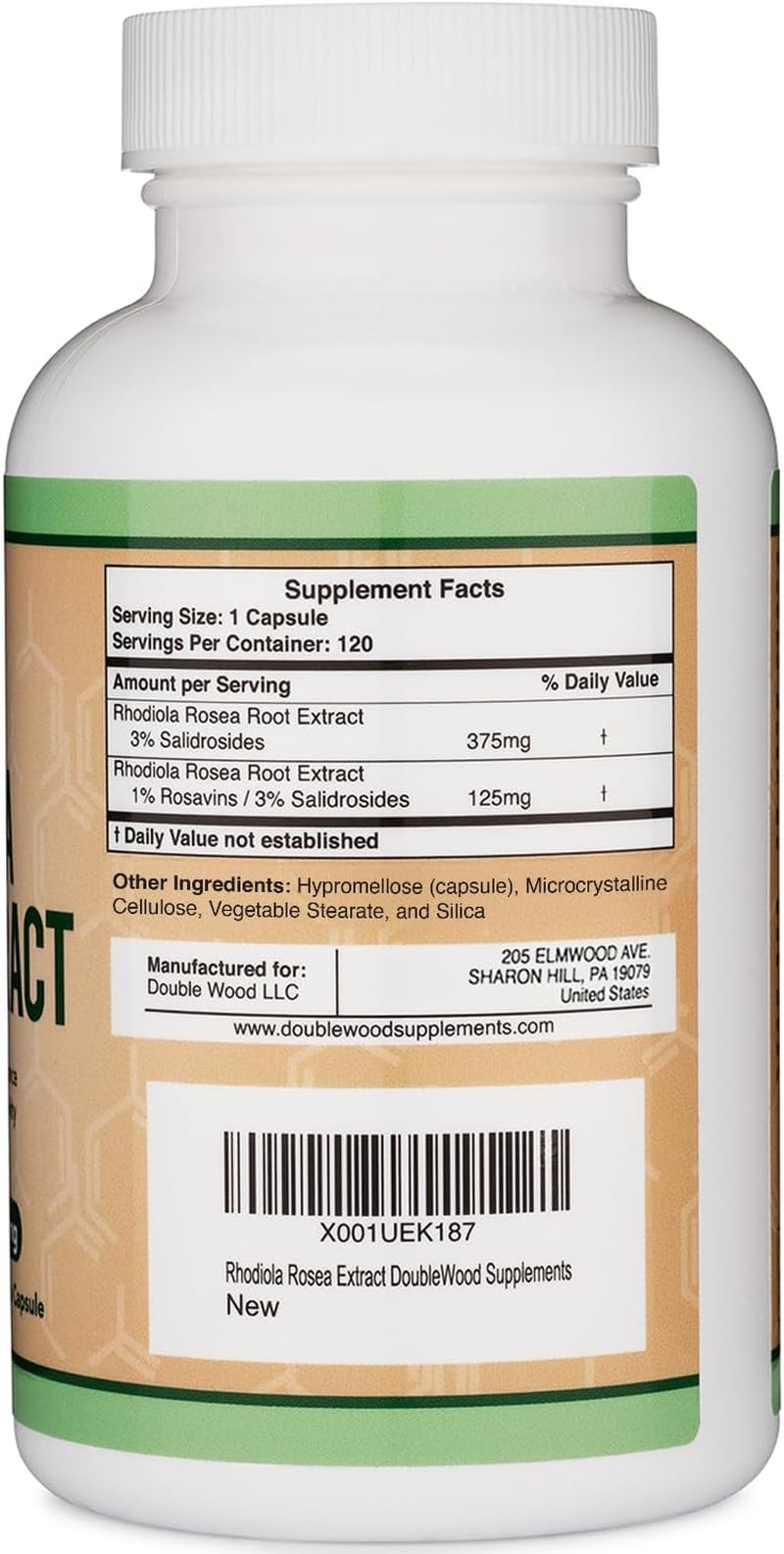 Rhodiola Rosea Supplement 500Mg, 120 Vegan Capsules (Third Party Test, Gluten Free, 3% Salidrosides, 1% Rosavins Extract) for Performance, Calming, Motivation by Double Wood