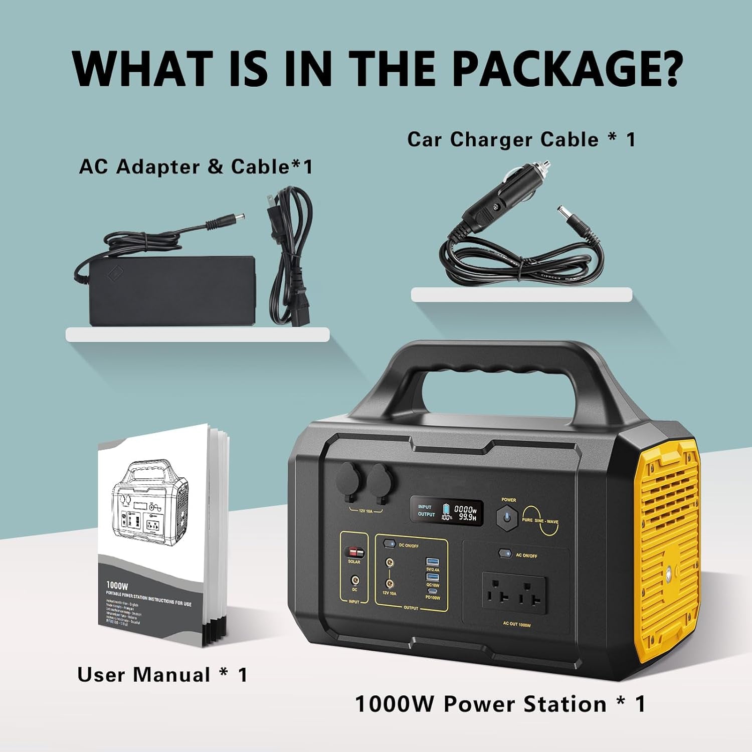 Portable Power Station 1024Wh, Solar Generator Lifepo4 (LFP) Battery with 120V AC Outlet, Fast Charging, Electric Generator for RV Camping Outdoor Hiking Home Emergency Backup (Solar Panel Optional)