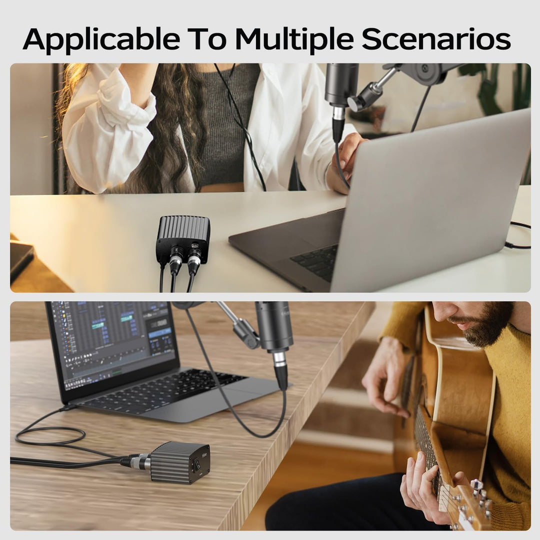 FIFINE 48V Phantom Power with Output/Input, Power Supply for Condenser Microphone, Recording Equipment-Pm48