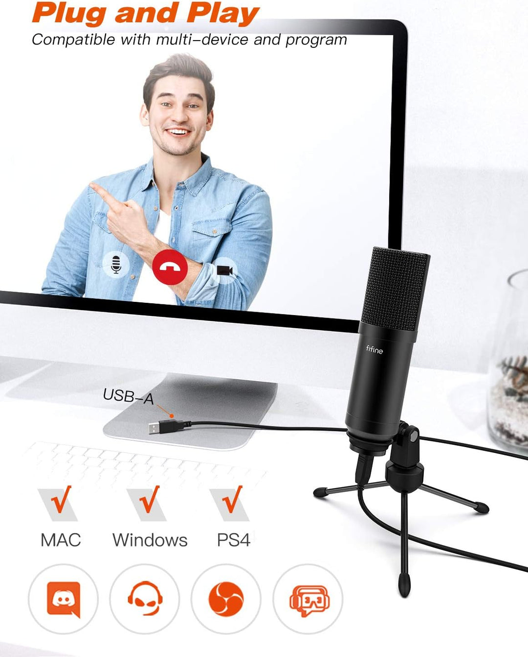 FIFINE USB Microphone Set with Flexible Boom Arm Stand Pop Filter, Plug and Play with PC Desktop Laptop Computer, Streaming Podcast Instrument Mic Kit for Home Studio (T732)