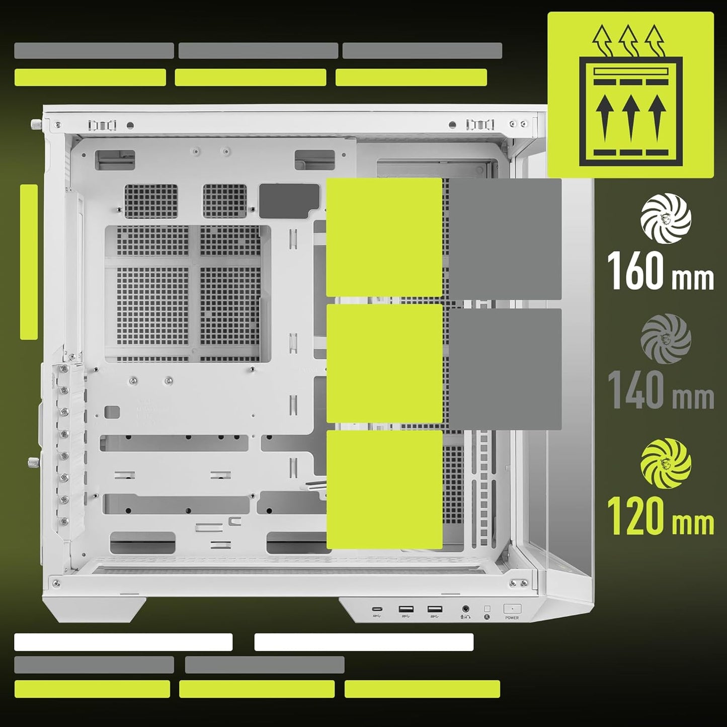 MSI MAG PANO 100L PZ White - Premium Mid-Tower Gaming PC Case - Tempered Glass Side Panel - Liquid Cooling Support up to 360Mm Radiator - White Color Case