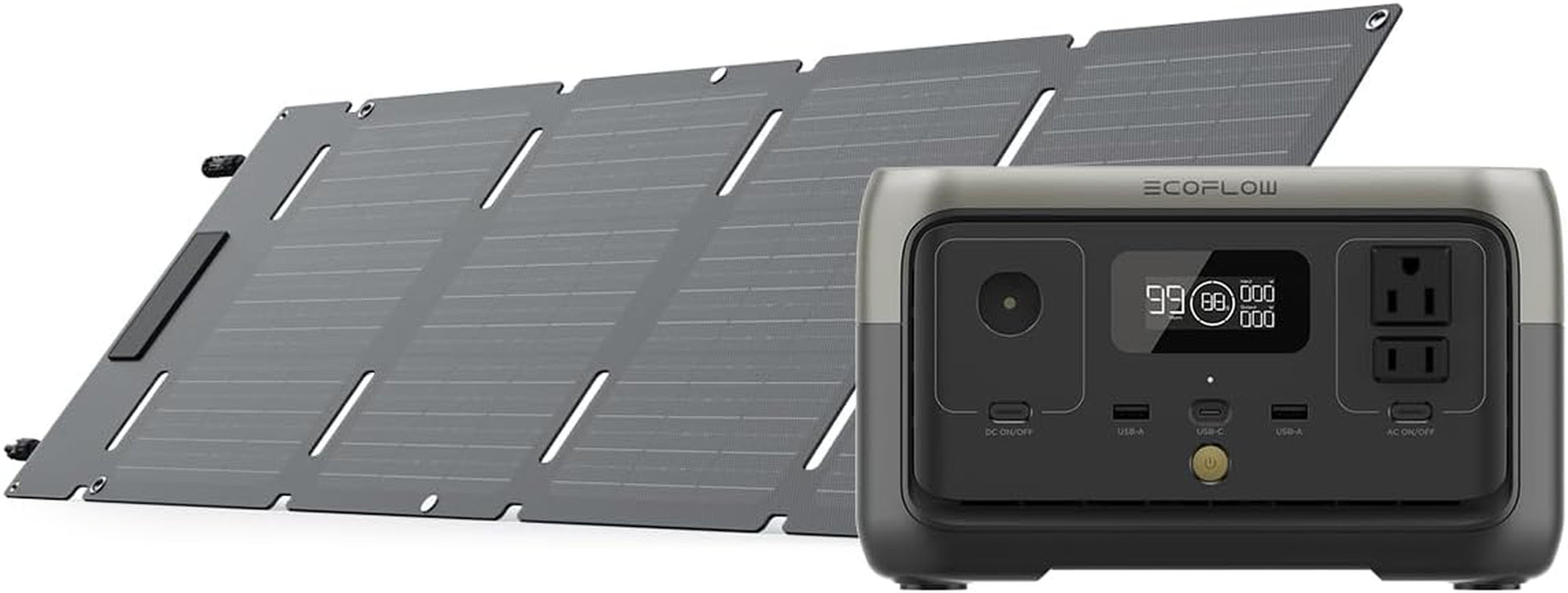 EF ECOFLOW Portable Power Station RIVER 2 with 45W Solar Panel, 256Wh Lifepo4 Battery/ 1 Hour Fast Charging, up to 600W Output, Solar Generator for Outdoor Camping/Rvs/Home Use