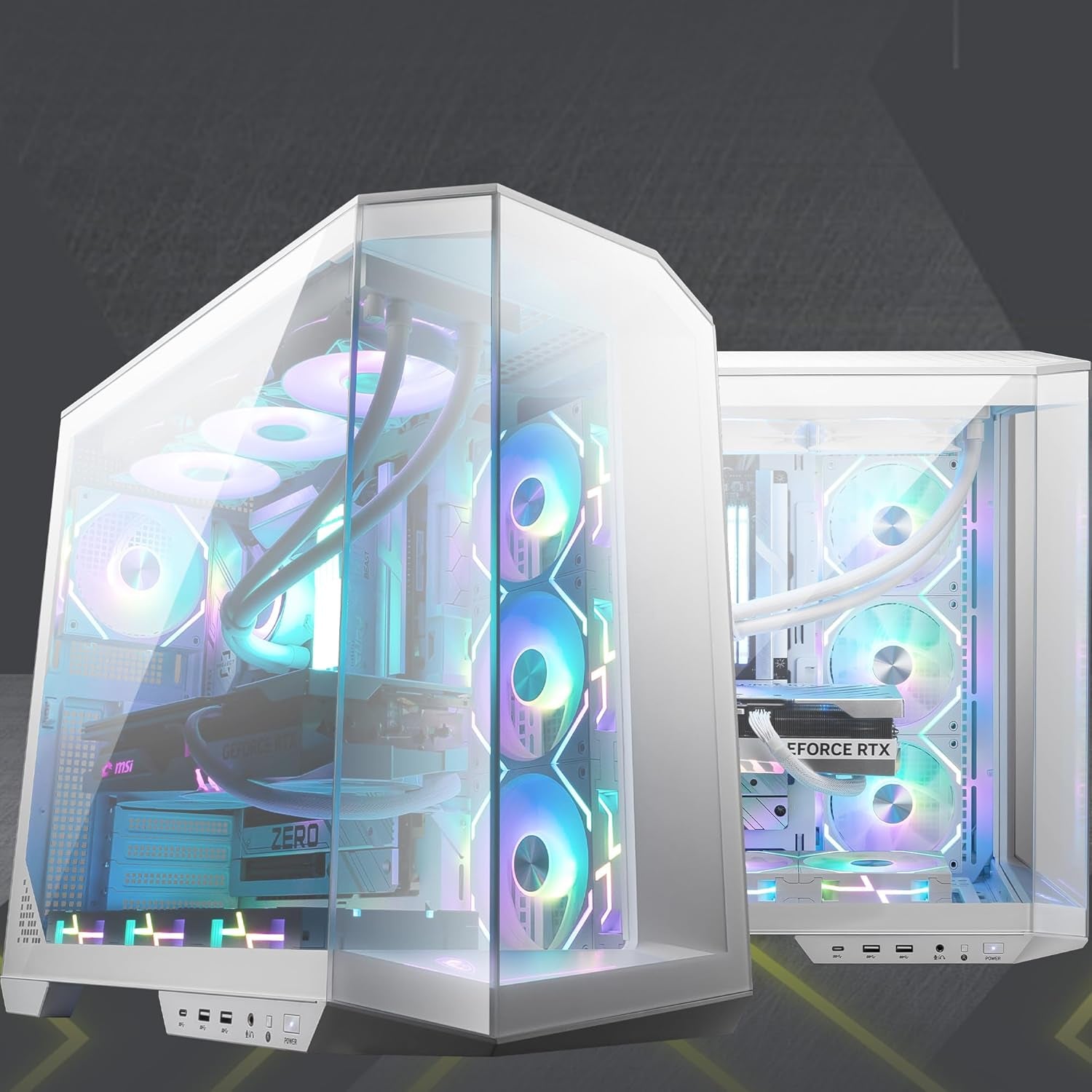 MSI MAG PANO 100L PZ White - Premium Mid-Tower Gaming PC Case - Tempered Glass Side Panel - Liquid Cooling Support up to 360Mm Radiator - White Color Case