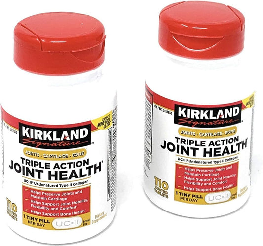 Kirkland Signature Triple Action Joint Health, Uc•Ll Undenatured Type II Collagen, Boron, Hyaluronic Acid,With Boron,110 Coated Tablets(Pack of 2)