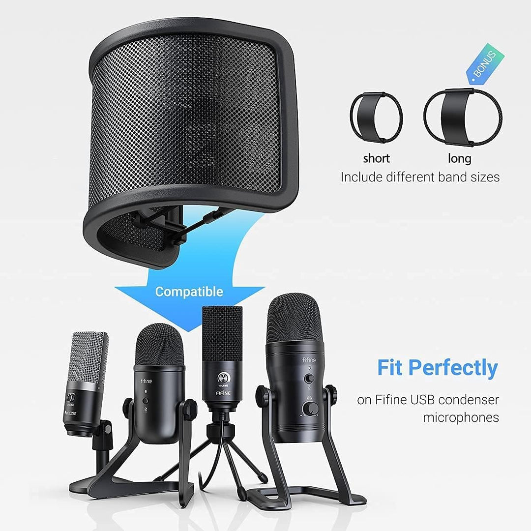 FIFINE USB Studio Recording Microphone Computer Podcast Mic with Pop Screen for PC, PS4 (K690+U1)
