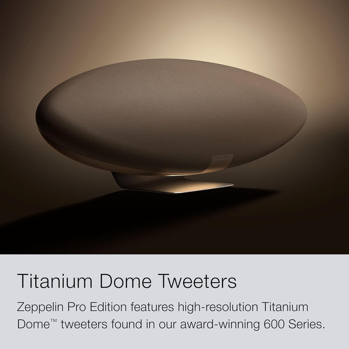 Bowers & Wilkins Zeppelin Pro Edition Wireless Speaker, Iconic Design, 5 Drivers Including Subwoofer, Wireless Streaming via Bluetooth, Airplay 2 & Spotify Connect, Multiroom Support, Solar Gold