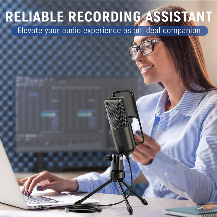 FIFINE Podcast Recording Microphone, PC USB Condenser Microphone for Streaming Vocal Music, Computer Desktop Mic with Mute Button for Windows/Mac OS-K669PRO1