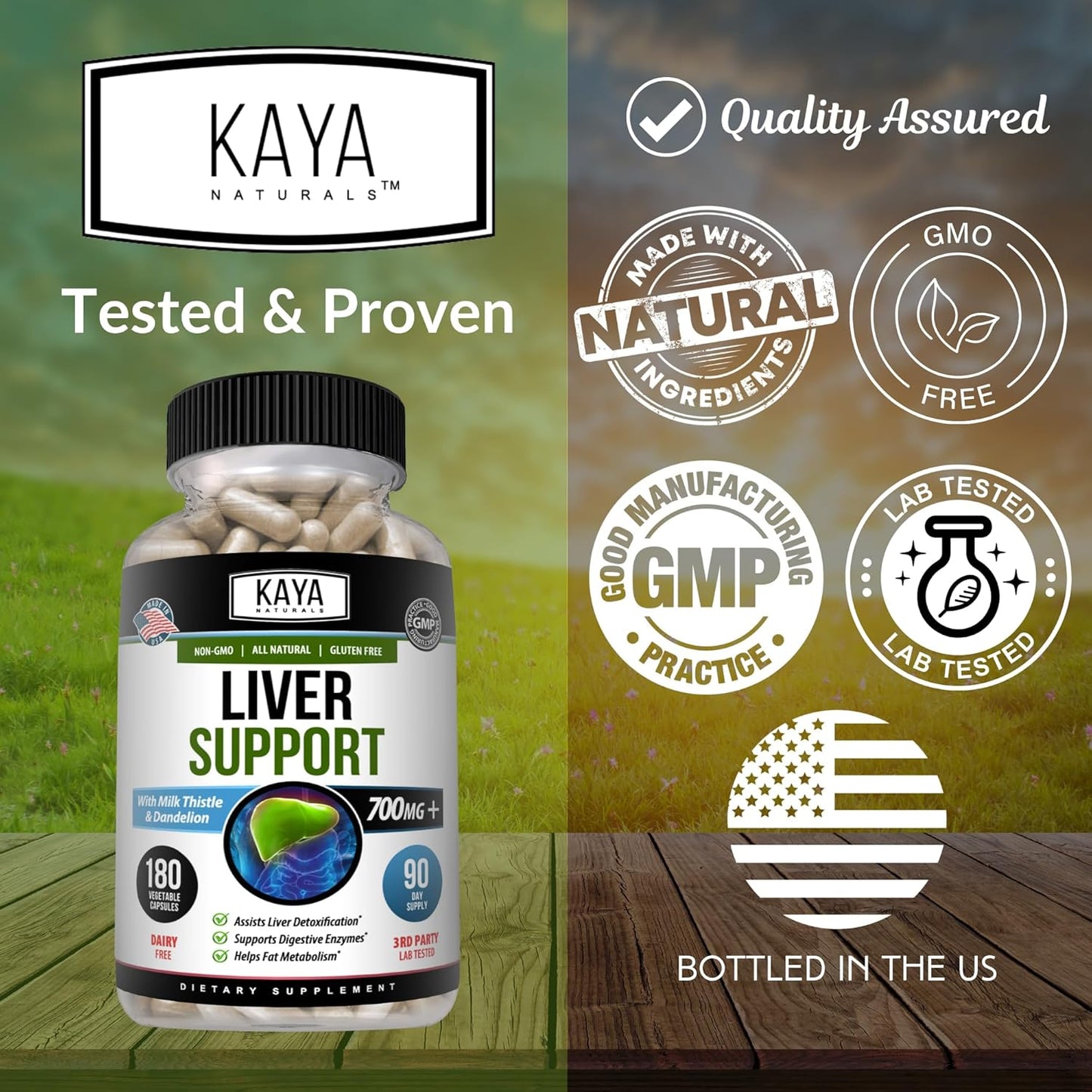 Kaya Naturals Liver Support | Gut Health Supplements for Women and Men | Milk Thistle and Dandelion Root Capsules | Detox Cleanse Liver Supplements with Artichoke Extract and Chicory Root 180 Count